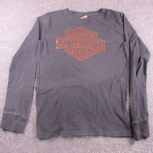 Harley-Davidson Shirt Womens Large Black Long Sleeve Rhinestone Logo Biker